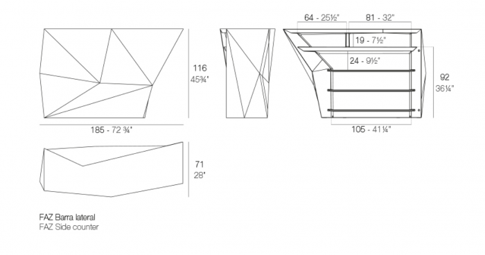 Bar lateral iluminare LED RGBW Faz 185x71 cm cu control smart, design modern geometric, 54111 - Vondom [4]