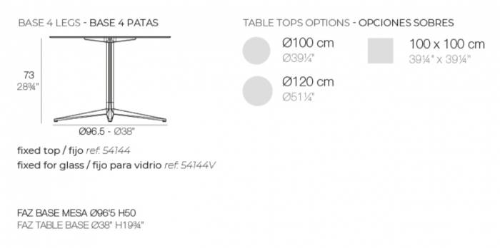 Baza 4 picioare masa exterior Faz din aluminiu √∏96,5X73 cm, fixa/pentru blat sticla diverse finisaje, 54144 - Vondom [6]