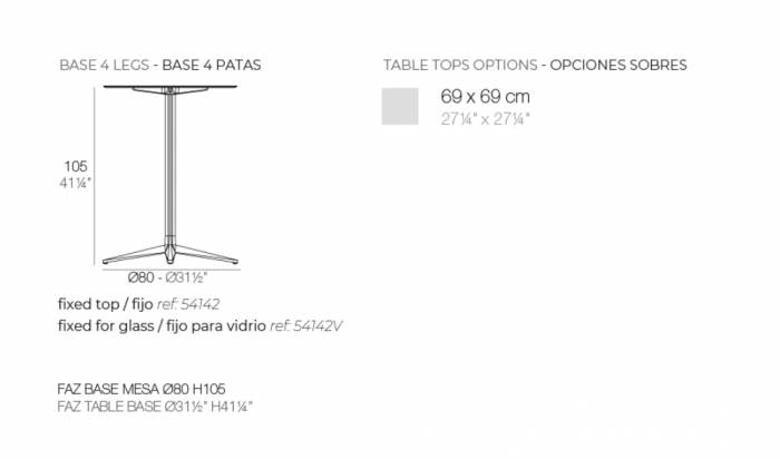 Baza 4 picioare masa exterior Faz din aluminiu h 105 cm, fixa/pentru blat sticla diverse finisaje, 54142 - Vondom [6]