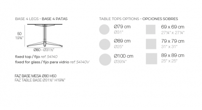 Baza 4 picioare masa exterior Faz din aluminiu h 50 cm, fixa/pentru blat sticla diverse finisaje, 54140 - Vondom [2]