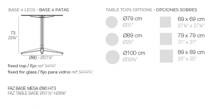 Baza 4 picioare masa exterior Faz din aluminiu h 73 cm, fixa/pentru blat sticla diverse finisaje, 54141 - Vondom [6]