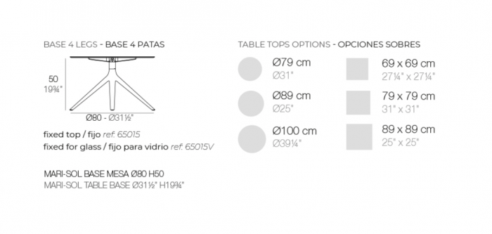 Baza masa exterior Mari-sol din aluminiu h 50 cm, fixa/pentru blat sticla, diverse finisaje, 65015 - Vondom [6]