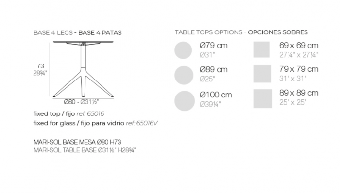 Baza masa exterior Mari-sol din aluminiu h 73 cm, fixa/pentru blat sticla, diverse finisaje, 65016 - Vondom [7]