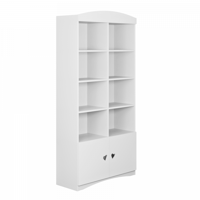 Biblioteca alba copii Julia 90x180,5 cm, cu 8 rafturi si spatiu inchis, decupaj inimioare [3]