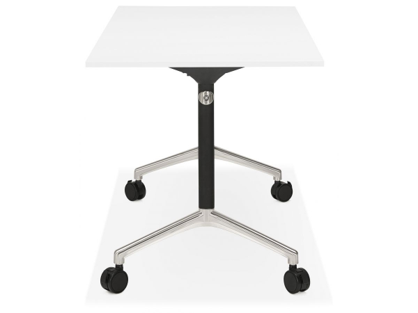Birou alb cu roti Neves 140x70 cm blat reglabil, pal melaminat / baza neagra si crom, OT00820WH - Kokoon [9]