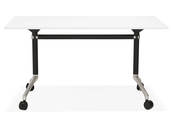 Birou alb cu roti Neves 140x70 cm blat reglabil, pal melaminat / baza neagra si crom, OT00820WH - Kokoon [11]