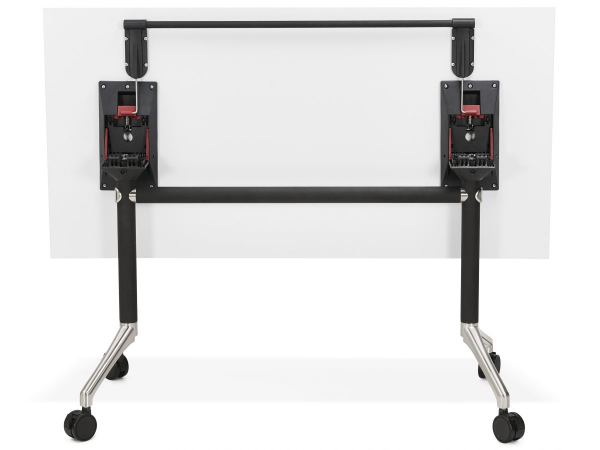 Birou alb cu roti Neves 140x70 cm blat reglabil, pal melaminat / baza neagra si crom, OT00820WH - Kokoon [4]