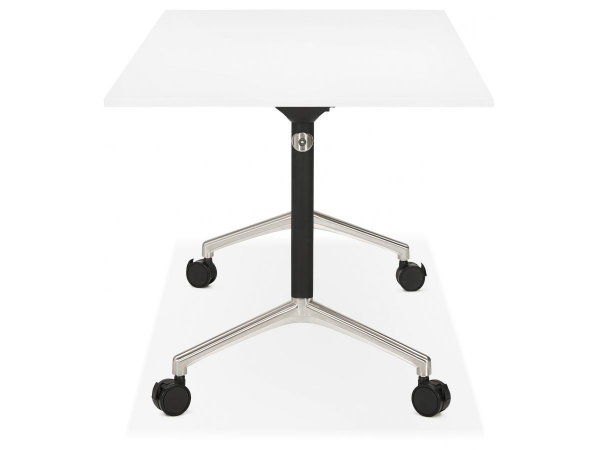 Birou alb cu roti Neves 160x80 cm blat reglabil, pal melaminat / baza neagra si crom, OT00840WH - Kokoon [3]