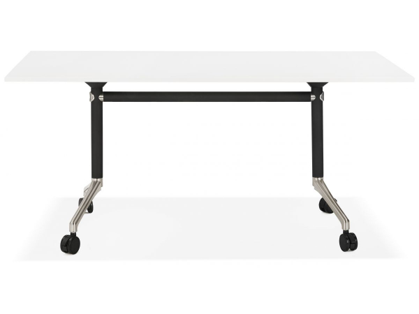 Birou alb cu roti Neves 160x80 cm blat reglabil, pal melaminat / baza neagra si crom, OT00840WH - Kokoon [2]