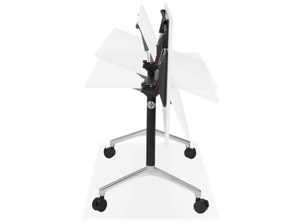 Birou alb cu roti Neves 160x80 cm blat reglabil, pal melaminat / baza neagra si crom, OT00840WH - Kokoon [4]