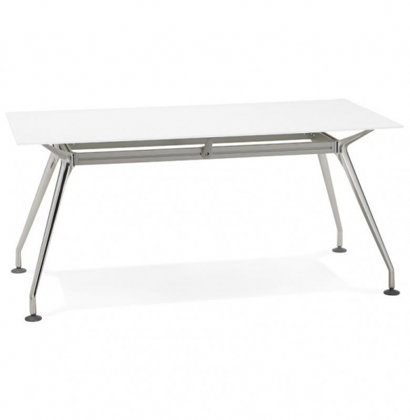 Birou managerial alb Bullet 160x80 cm blat sticla securizata, picioare otel crom, OT00360WH - Kokoon [2]