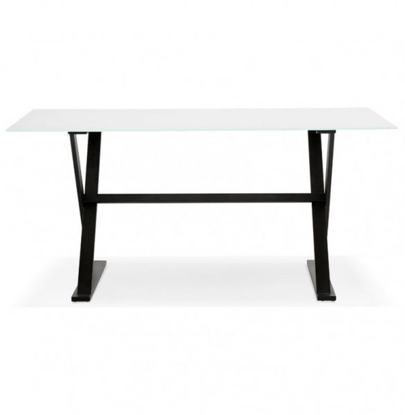 Birou alb premium Xenia 160x80 cm, bat sticla securizata alba, picioare negre metal forma X, OT00630WH - Kokoon [2]