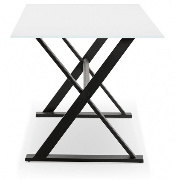 Birou alb premium Xenia 160x80 cm, bat sticla securizata alba, picioare negre metal forma X, OT00630WH - Kokoon [3]
