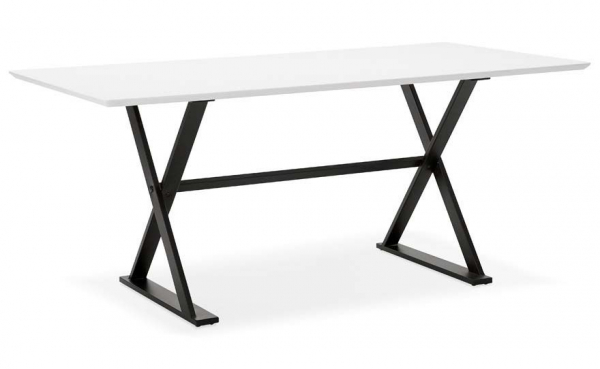 Birou premium alb Xenia 180x90 cm MDF alb, picioare negre metal forma X, stil industrial, OT00650WH - Kokoon [4]