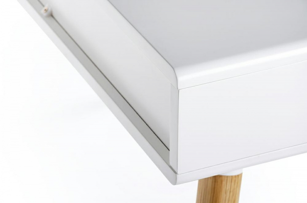 Birou alb Gates 120x55 cm cu 3 sertare lemn masiv stejar, MDF alb mat, LL-009 - King [5]