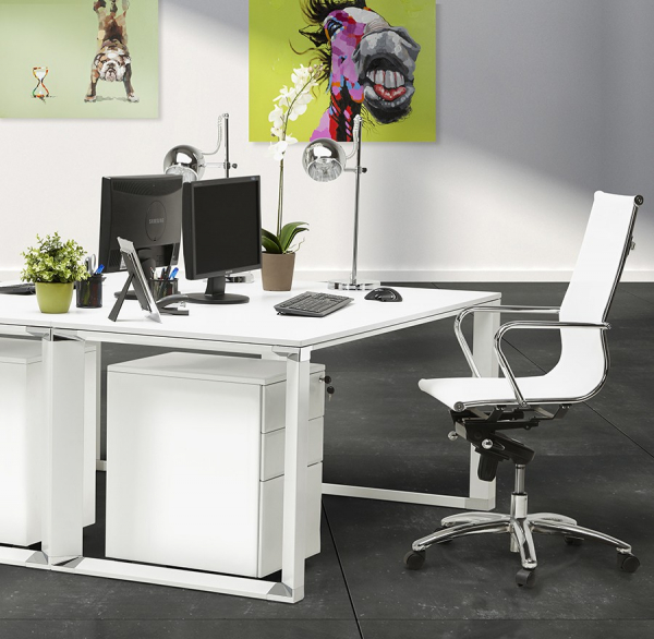 Birou modern alb Warner II 160x80 cm, pal melaminat, picioare albe otel, OT00160WH - Kokoon [12]
