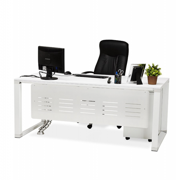 Birou modern alb Warner II 160x80 cm, pal melaminat, picioare albe otel, OT00160WH - Kokoon [11]
