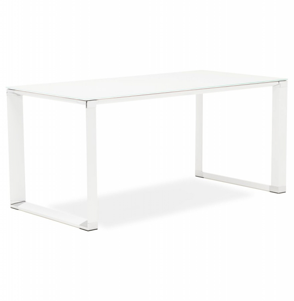 Birou managerial alb Warner III alb 160x80 cm, sticla securizata, picioare albe otel, OT00170WH - Kokoon [4]