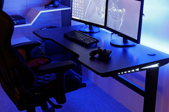 Birou gaming negru cu LED Dynamiq V6, 120x60 cm, picioare din metal si 2 orificii pentru cabluri, CN-1908 - Unique [3]