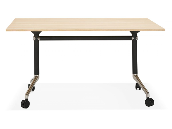 Birou lemn natur cu roti Neves 140x70 cm blat reglabil, pal melaminat / baza neagra si crom, OT01090NA - Kokoon [11]