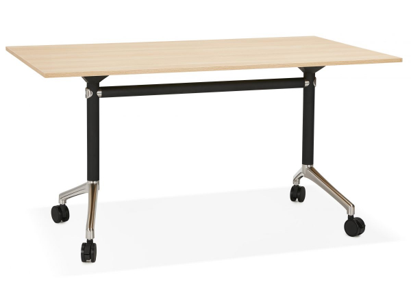 Birou lemn natur cu roti Neves 140x70 cm blat reglabil, pal melaminat / baza neagra si crom, OT01090NA - Kokoon [2]
