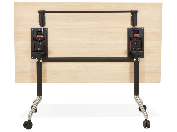Birou lemn natur cu roti Neves 140x70 cm blat reglabil, pal melaminat / baza neagra si crom, OT01090NA - Kokoon [5]