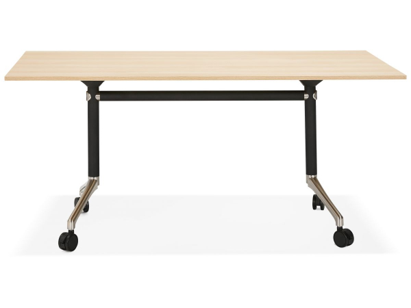 Birou lemn natur cu roti Neves 160x80 cm blat reglabil, pal melaminat / baza neagra si crom, OT00850NA - Kokoon [11]