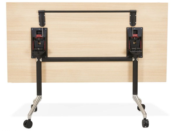 Birou lemn natur cu roti Neves 160x80 cm blat reglabil, pal melaminat / baza neagra si crom, OT00850NA - Kokoon [4]
