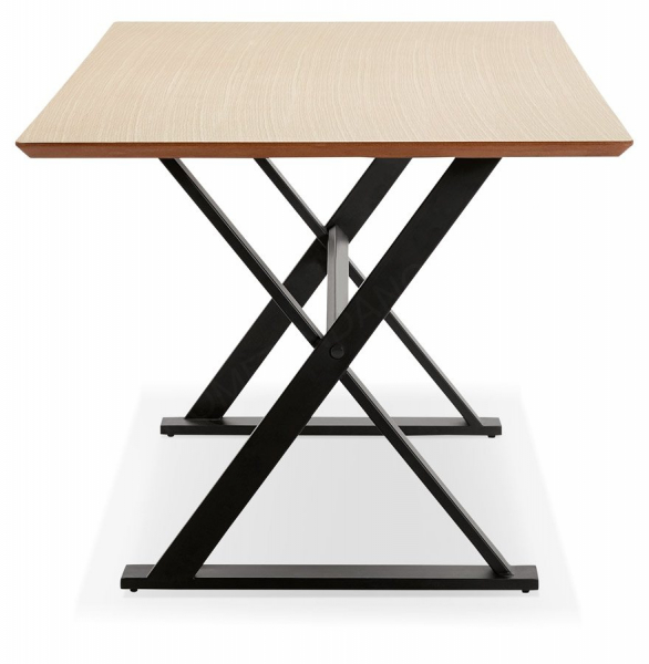 Birou modern Xenia 180x90 cm MDF furnir natural lemn natur, picioare negre metal forma X, stil industrial, OT00640NA - Kokoon [3]