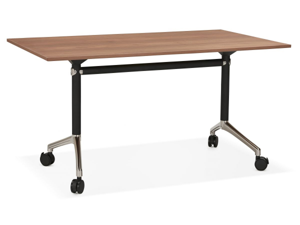 Birou lemn nuc cu roti Neves 140x70 cm blat reglabil, pal melaminat / baza neagra si crom, OT01100WA - Kokoon [9]
