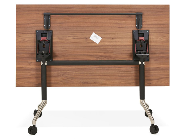 Birou lemn nuc cu roti Neves 140x70 cm blat reglabil, pal melaminat / baza neagra si crom, OT01100WA - Kokoon [3]