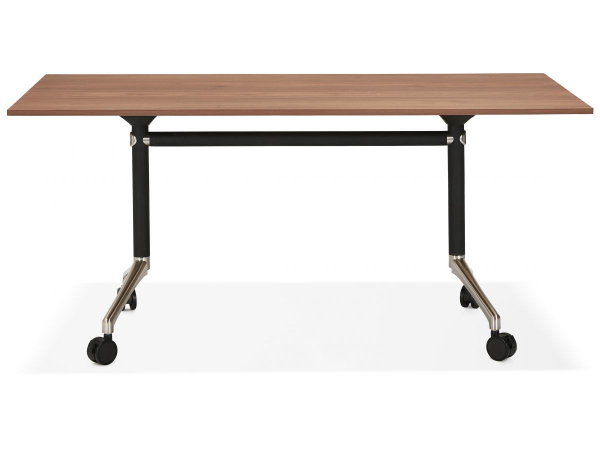 Birou lemn nuc cu roti Neves 160x80 cm blat reglabil, pal melaminat / baza neagra si crom, OT00860WA - Kokoon [11]