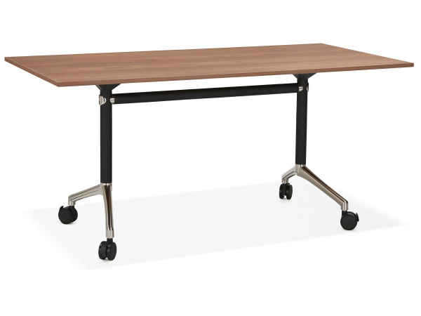 Birou lemn nuc cu roti Neves 160x80 cm blat reglabil, pal melaminat / baza neagra si crom, OT00860WA - Kokoon [5]