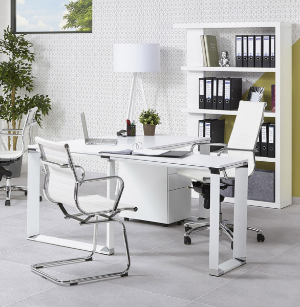Birou managerial alb Warner 170 cm in forma de L, pal melaminat, picioare albe otel, OT00200WH - Kokoon [19]