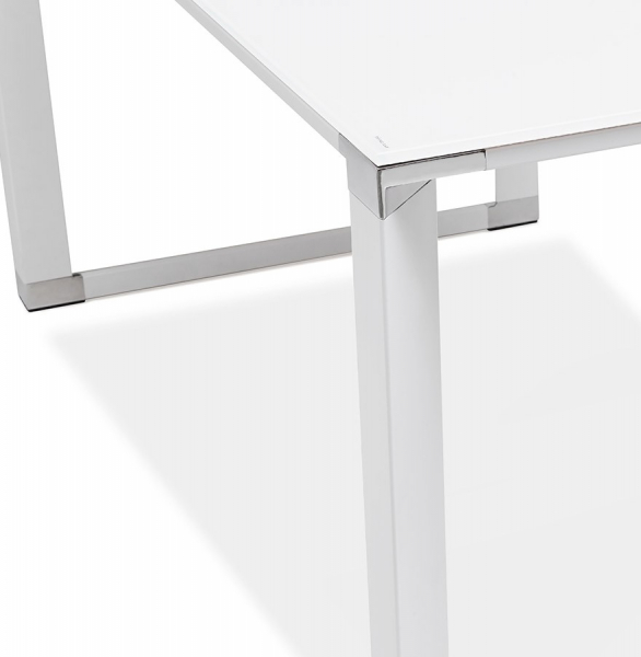 Birou managerial alb in forma de L Warner III 170 cm, sticla securizata alba, picioare albe otel, OT00210WH - Kokoon [13]