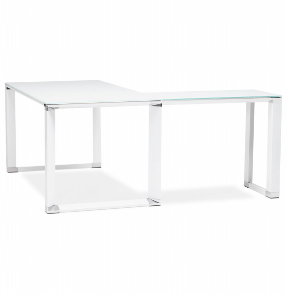 Birou managerial alb in forma de L Warner III 170 cm, sticla securizata alba, picioare albe otel, OT00210WH - Kokoon [10]