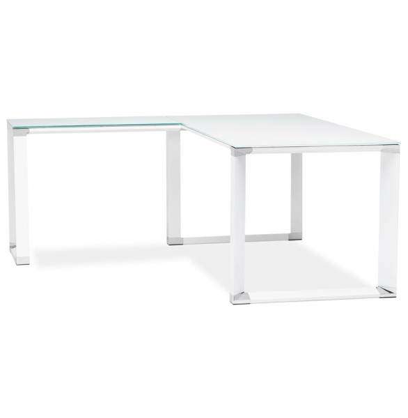 Birou managerial alb in forma de L Warner III 170 cm, sticla securizata alba, picioare albe otel, OT00210WH - Kokoon [4]