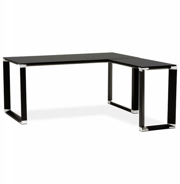 Birou managerial negru in forma de L Warner III 170 cm, sticla securizata neagra, picioare otel, OT00230BL - Kokoon [7]