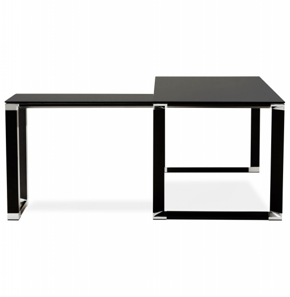 Birou managerial negru in forma de L Warner III 170 cm, sticla securizata neagra, picioare otel, OT00230BL - Kokoon [3]