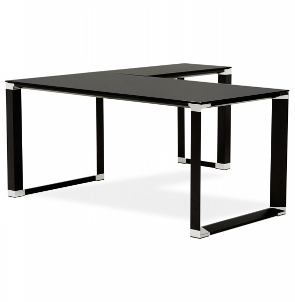 Birou managerial negru in forma de L Warner III 170 cm, sticla securizata neagra, picioare otel, OT00230BL - Kokoon [11]