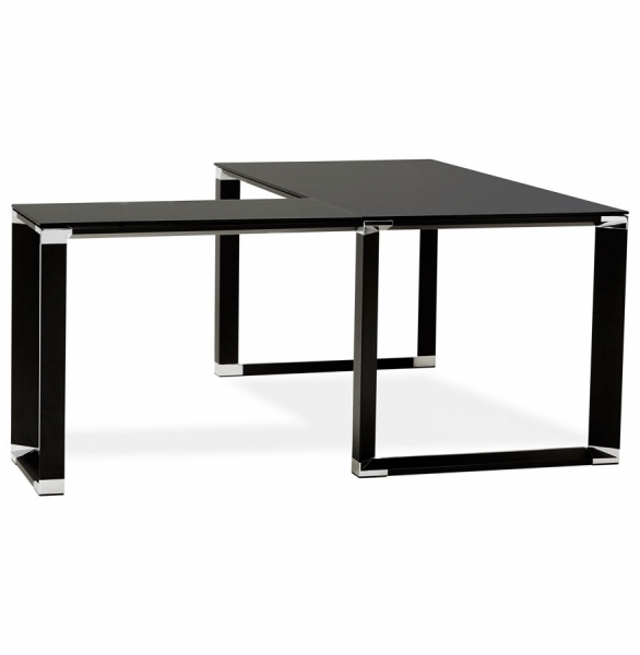 Birou managerial negru in forma de L Warner III 170 cm, sticla securizata neagra, picioare otel, OT00230BL - Kokoon [4]
