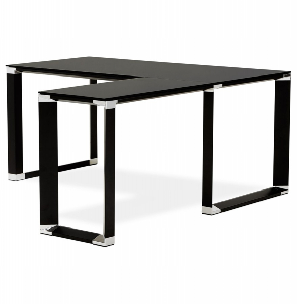 Birou managerial negru in forma de L Warner III 170 cm, sticla securizata neagra, picioare otel, OT00230BL - Kokoon [5]