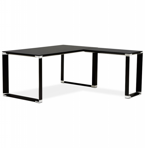 Birou managerial negru in forma de L Warner III 170 cm, sticla securizata neagra, picioare otel, OT00230BL - Kokoon [8]