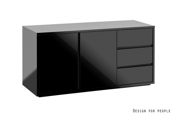Birou Marin 120x75 cm sticla securizata si casetiera MDF negru lucios, TCD-1300 - Unique [3]