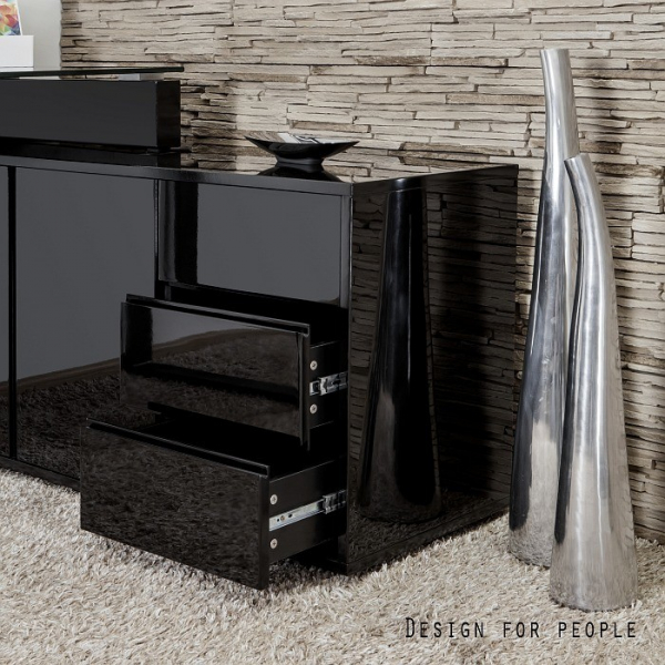 Birou Marin 120x75 cm sticla securizata si casetiera MDF negru lucios, TCD-1300 - Unique [5]