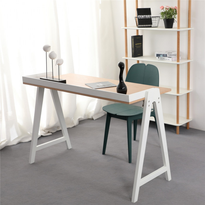 Birou minimalist Kompas-123x59 cm lemn-alb/negru, KH010100934 - King [6]