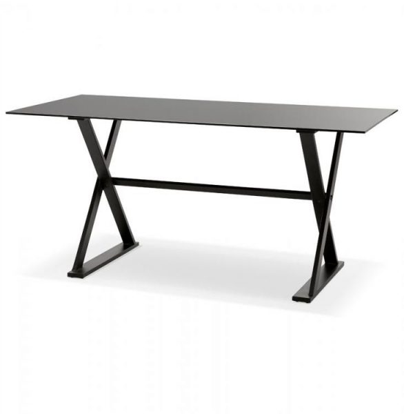 Birou negru premium Xenia 160x80 cm, blat sticla securizata neagra, picioare metal in forma de X, OT00620BL - Kokoon [4]