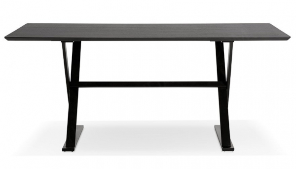 Birou premium negru Xenia 180x90 cm MDF textura lemn, picioare negre forma X, stil industrial, OT00660BL - Kokoon [2]