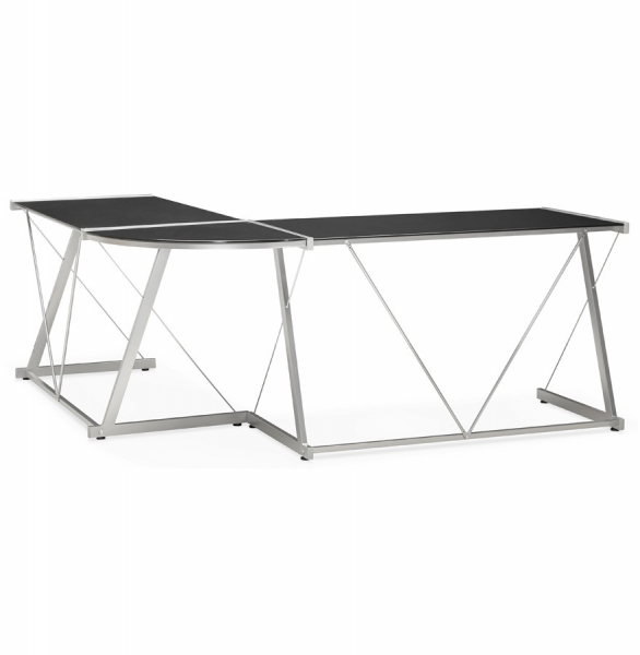 Birou negru modern Juha in forma de L 180x180 cm sticla securizata, picioare otel, OT00150BL - Kokoon [3]