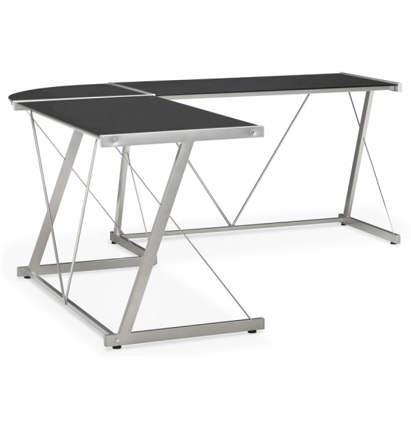 Birou negru modern Juha in forma de L 180x180 cm sticla securizata, picioare otel, OT00150BL - Kokoon [4]